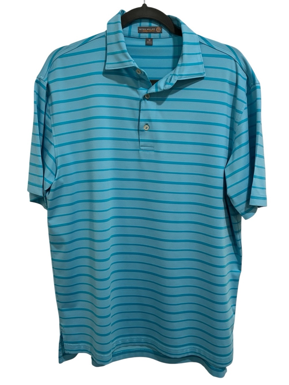 Peter Millar Summer Comfort Turquoise & Teal Striped Performance Polo Medium